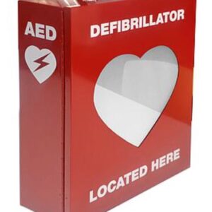 Red Defibrillator Metal Cabinet with Transparent Heart